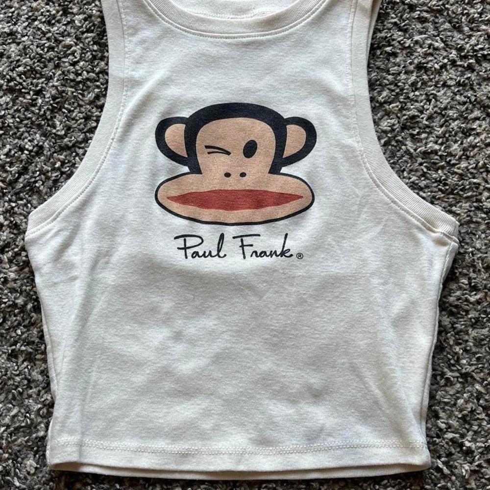 Paul Frank Julius the Monkey Winking Crop Tank Top White XS Women Y2K